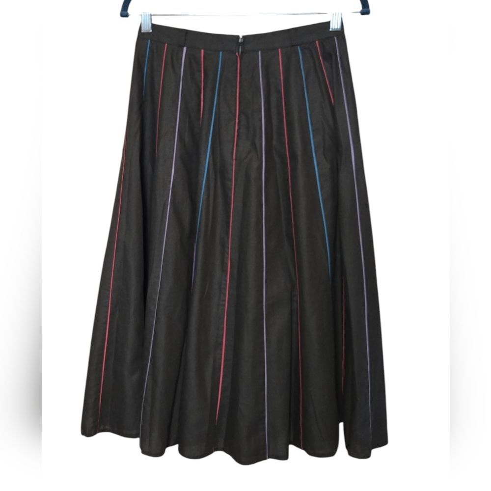 Vintage Klein Paris Petit A-Line Midi Skirt w Multicolor Stripes Size Small